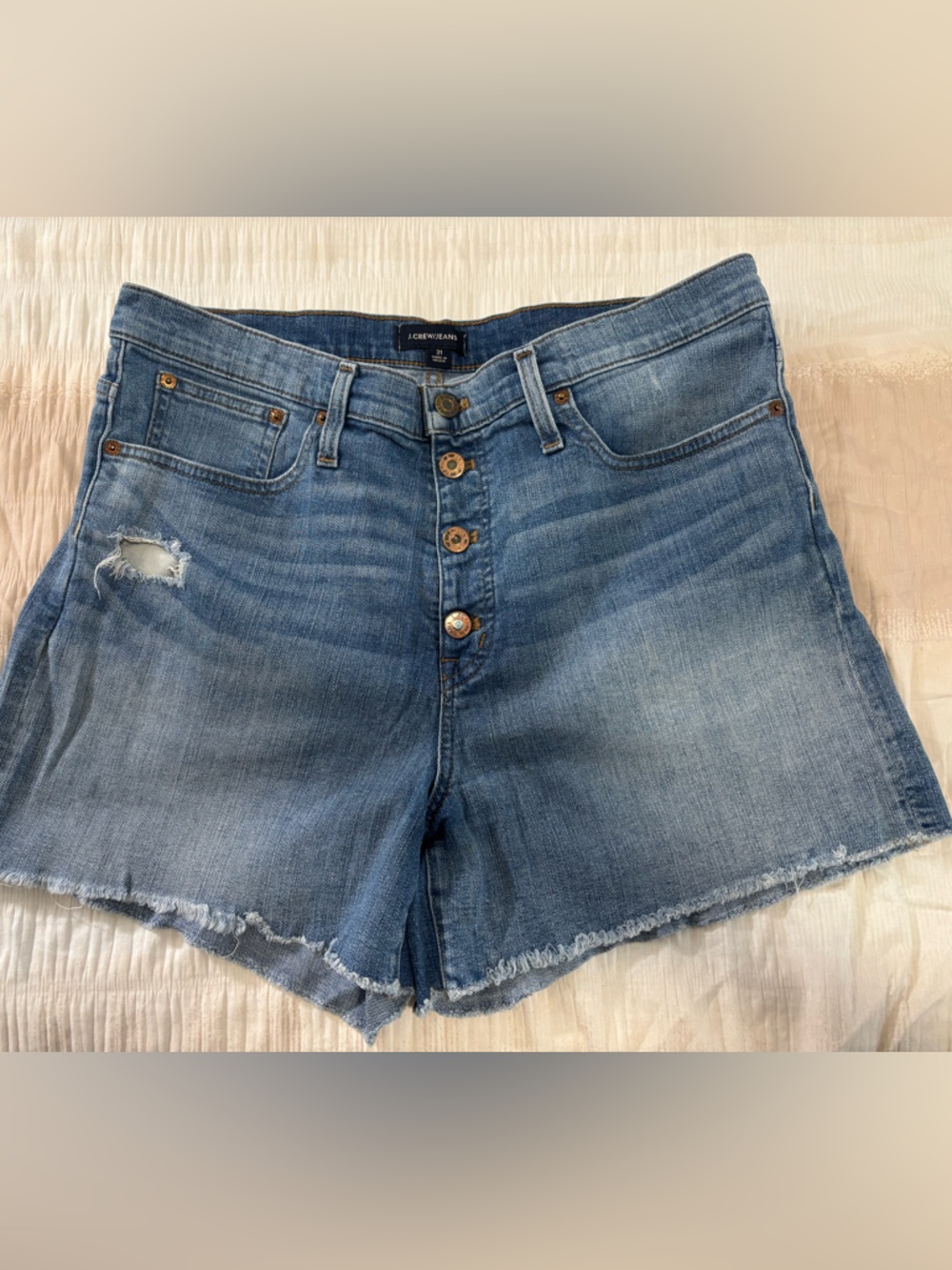 J. Crew Light Blue High-Rise Button-Fly Denim Shorts